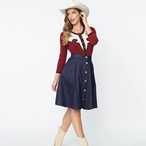 Unique Vintage Dark Denim Blue Swing Skirt Size 2x